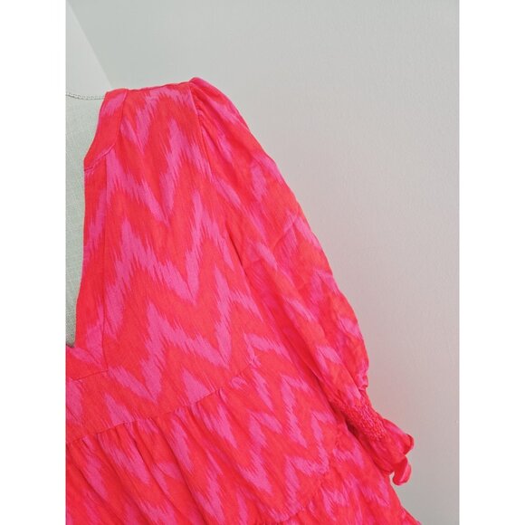Pomander Place Tuckernuck Pink Ikat Kenzo Chevron V-Neck Mini Swing Dress Large - Picture 12 of 15